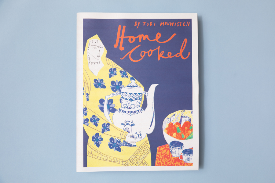 Cover of Home Cooking, an illustrated newspaper celebrating our multicultural society through food. Illustrated by Tobi Meuwissen. Printed by Newspaper Club.