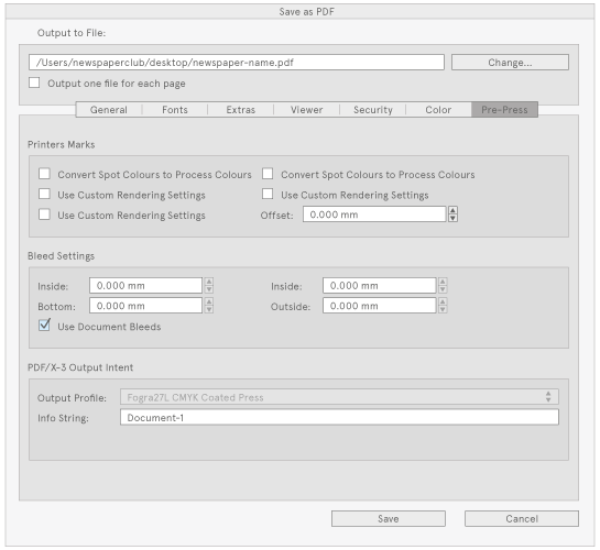 Scribus PDF export screenshot, Pre-Press tab